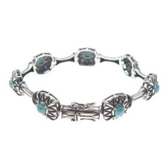 ROSS SIMONS 925 Sterling Silver Vintage Real Turquoise Station Bracelet 7.25